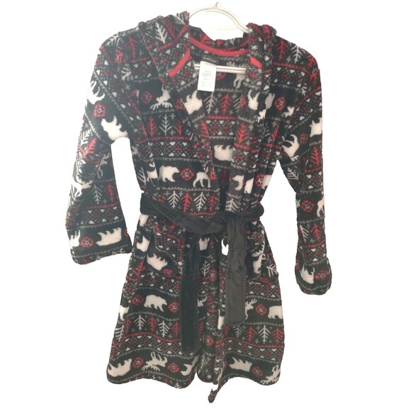 Cuddl Duds Kid's Moose Polar Bear Xmas Hooded Belted Robe Loungewear Size M 8/10 - Picture 1 of 9